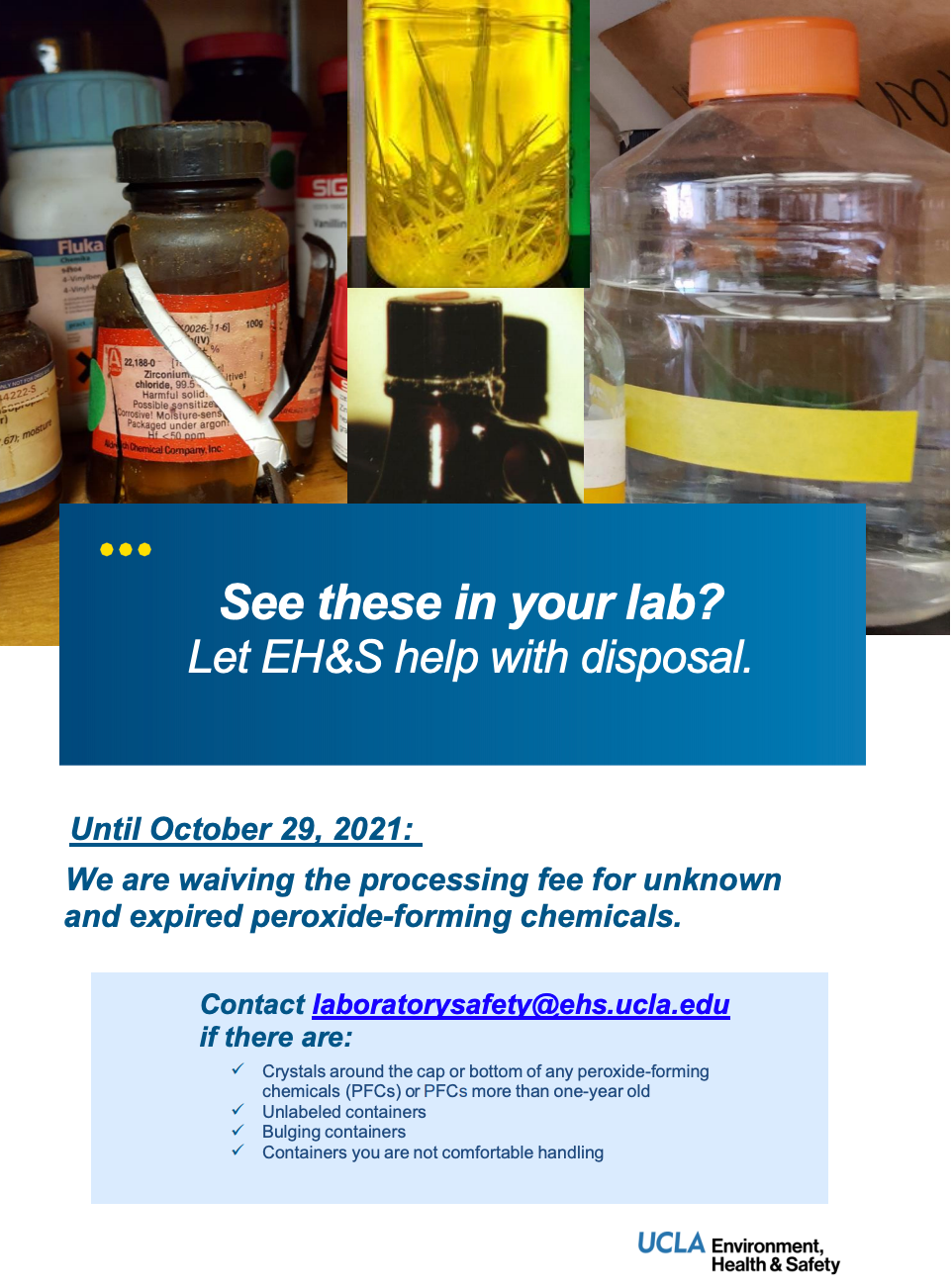 Lab Disposal Fees Waived until Oct. 29! Environment, Health & Safety